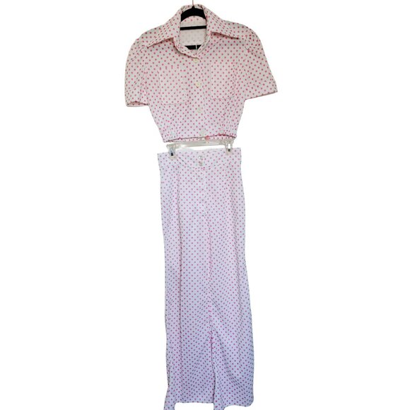 Pink Polka Dot 70s Power Suit w/ Bell Bottoms - Picture 2 of 12